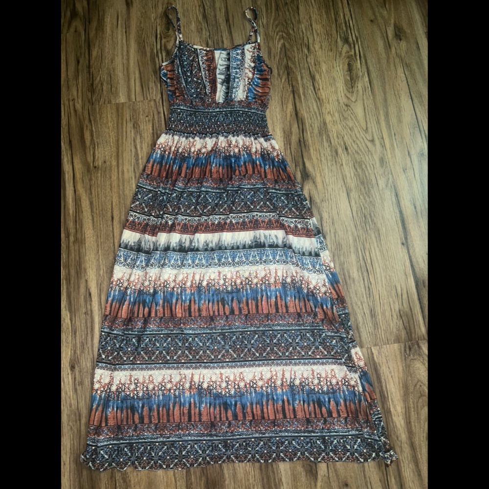 65% Silk Bohemian Style Spaghetti Strap Maxi Dress (*fits between Small to XL*)